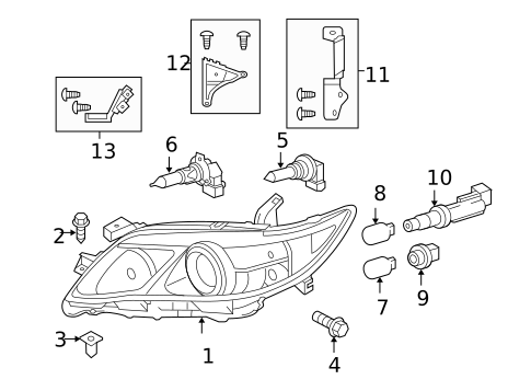 Headlamp Components for 2011 Toyota Camry #0