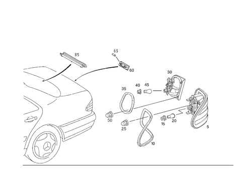 Rear Lamps, Additional Stop Light, and License Plate Lamp for 1999 Mercedes-Benz E430 #1