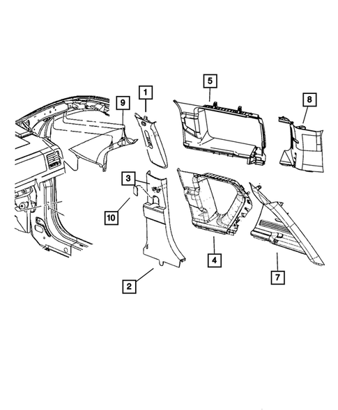 Panels-Moldings-Scuff Plates, Pillar, Cowl, 1/4 Panel Trim and Cargo Covers for 2014 Jeep Patriot #0