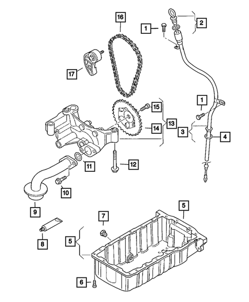 Engine Oiling, Oil Pan and Indicator (Dipstick) for 2008 Dodge Caliber #0