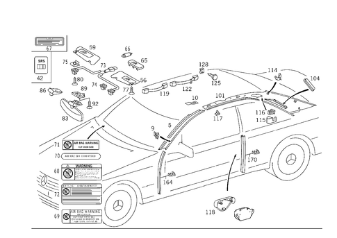 Roof Attachment Parts, Door Edge Guard Sections, Panelling for 1993 Mercedes-Benz 500SEC #1