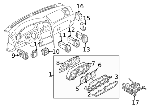 Cluster & Switches for 2002 Kia Spectra #0