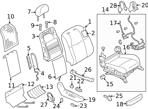 Passenger Seat Components for 2015 INFINITI Q70L #1