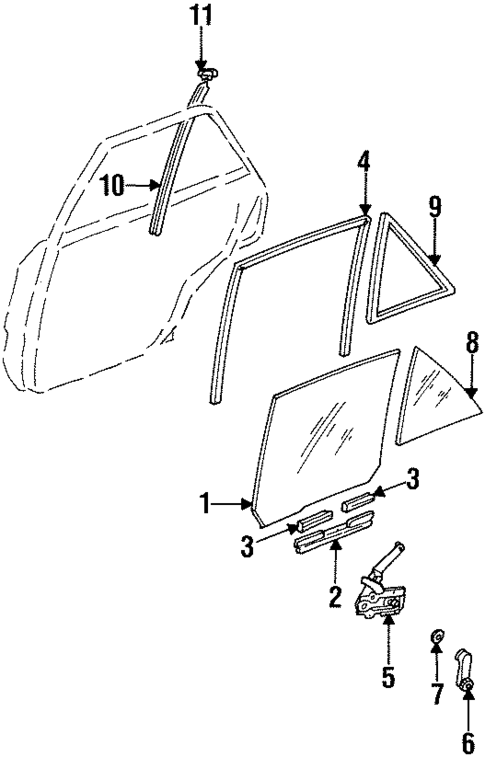 Glass - Rear Door for 1991 Mercury Tracer #1