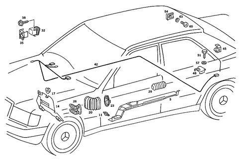 Cable Coverg. , Prot. Hoses, Electr. Parts for Blower Motor & Heated Rear Pane for 1990 Mercedes-Benz 190E #0