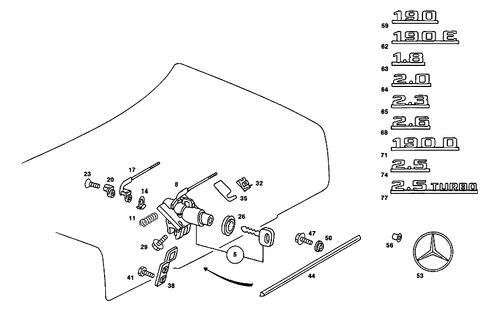 Rear Lid Latch-Type Lock, Rear Lid Attachment Parts for 1989 Mercedes-Benz 190 E #3