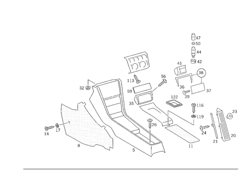 Housing with Tray, Ashtray, and Top Covering for 1988 Mercedes-Benz 300E #1