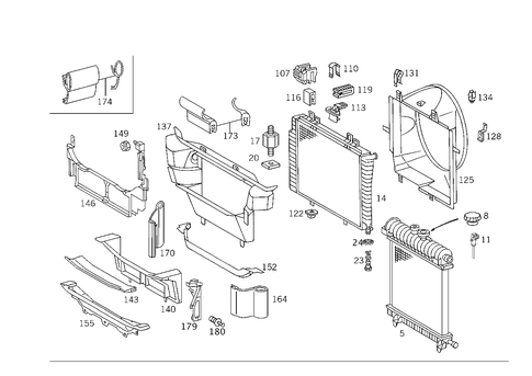 Radiator, Mounting, and Covering for 1997 Mercedes-Benz C280 #0