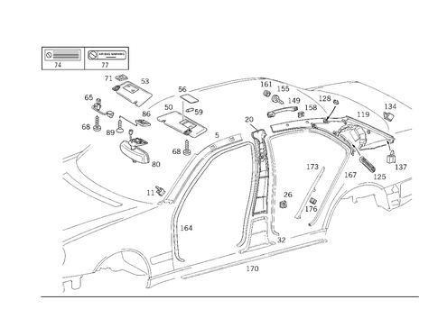 Roof Attachment Parts, Door Edge Guard Sections, Panelling for 1999 Mercedes-Benz E430 #3