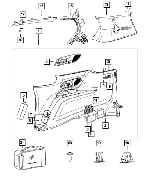 Panels-Moldings-Scuff Plates, Pillar, Cowl, 1/4 Panel Trim and Cargo Covers for 2017 Chrysler Pacifica #2