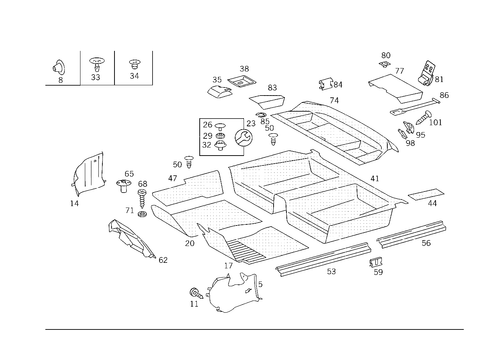 Front Panel Pillar Panelling, Lining on Floor, Hat Tray and First Aid Box for 1993 Mercedes-Benz 300E #1
