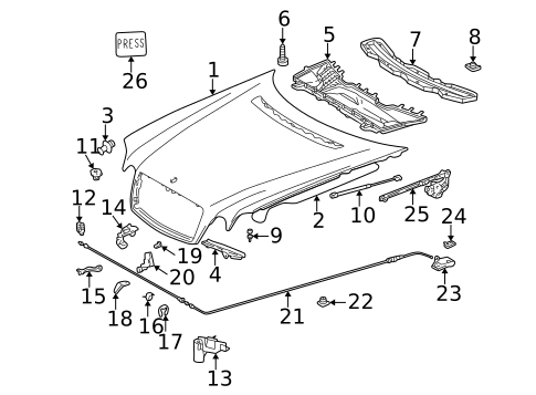 Hood & Components for 1998 Mercedes-Benz E430 #0