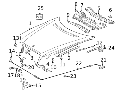 Hood & Components for 1998 Mercedes-Benz E430 #1