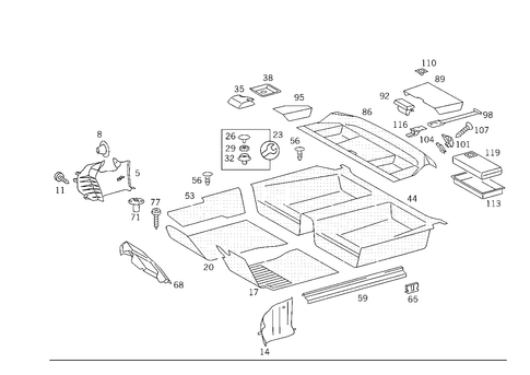 Front Panel Pillar Panelling, Lining on Floor, Hat Tray and First Aid Box for 1988 Mercedes-Benz 300CE #1