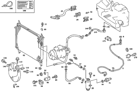 Refrigerant Line Arrangement for 1986 Mercedes-Benz 560SEC #1