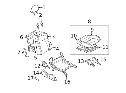 Passenger Seat Components for 2015 Nissan 370Z #1