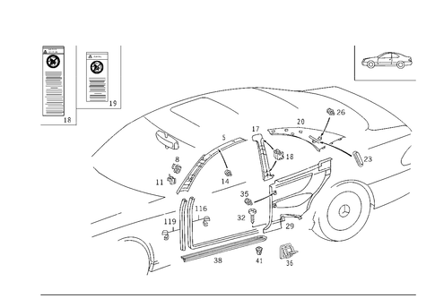 Panelling, Door Edge Guard Sections for 2003 Mercedes-Benz CLK 430 #1