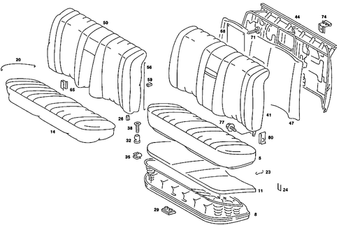 Rear Seat Cushion, Rear Backrest for 1985 Mercedes-Benz 380SE #1