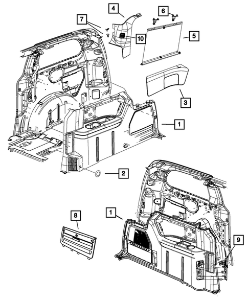 Panels-Moldings-Scuff Plates, Pillar, Cowl, 1/4 Panel Trim and Cargo Covers for 2013 Chrysler Town & Country #0