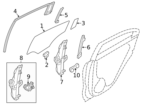 Glass - Rear Door for 2014 Kia Rio #0