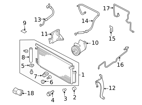 Condenser, Compressor & Lines for 2005 Saab 9-2X #0