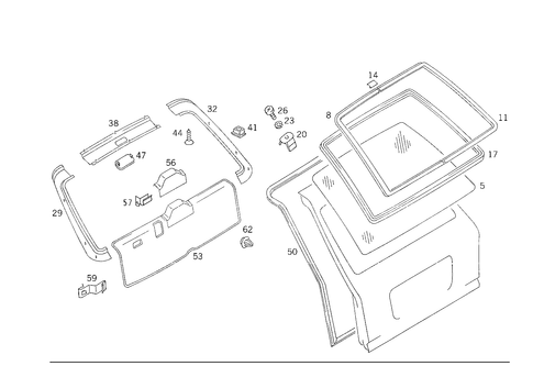Rear Panel Door Attachment Parts, Rear Panel Door Window for 1993 Mercedes-Benz 300TE #0