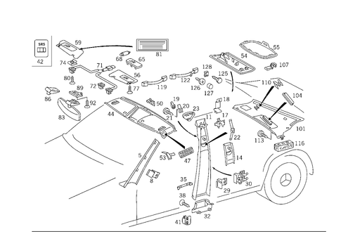 Roof Attachment Parts, Door Edge Guard Sections, Panelling for 1993 Mercedes-Benz 400SEL #2