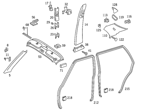 Roof Attachment Parts, Door Edge Guard Sections, Panelling for 1991 Mercedes-Benz 560SEL #0