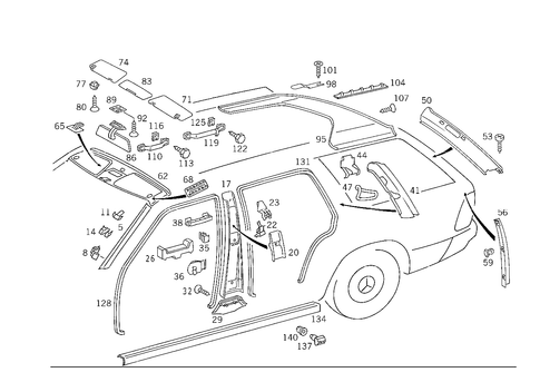 Roof Attachment Parts, Door Edge Guard Sections, Panelling for 1984 Mercedes-Benz 300TD #1