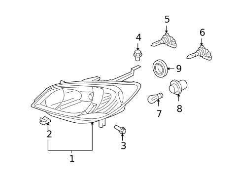 Headlamp Components for 2004 Honda Civic #1