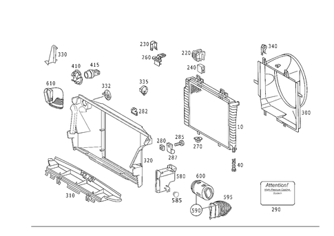 Radiator, Mounting, and Covering for 1999 Mercedes-Benz E430 #1