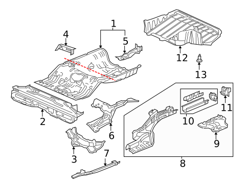 Rear Floor & Rails for 2013 Acura ILX #1