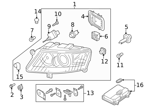 Headlamp Components for 2006 Audi A6 Quattro #0