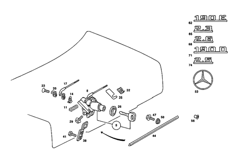 Rear Lid Latch-Type Lock, Rear Lid Attachment Parts for 1989 Mercedes-Benz 190 E #4