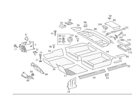 Front Panel Pillar Panelling, Lining on Floor, Hat Tray and First Aid Box for 1985 Mercedes-Benz 300D #1