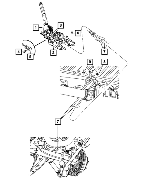 Parking Brake Lever, Cables, and Rear Disc Park Brake Assembly for 2009 Jeep Wrangler #1
