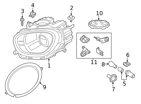 Headlamp Components for 2020 Mini Cooper Countryman #1