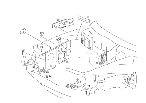 Engine Compartment Partition Panel, Wheelhouse Attachment Parts for 1989 Mercedes-Benz 300TE #1