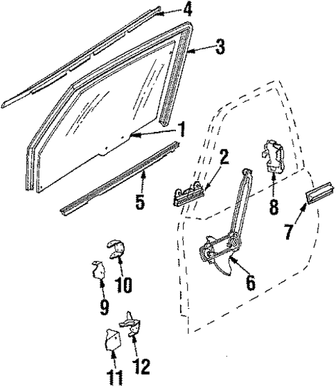 Glass - Front Door for 1985 Pontiac J2000 Sunbird #1