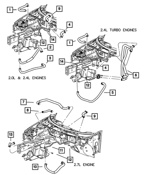 Air Conditioner and Heater Plumbing for 2001 Dodge Stratus #1