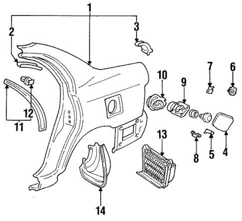Quarter Panel & Components for 1997 Toyota Corolla #0