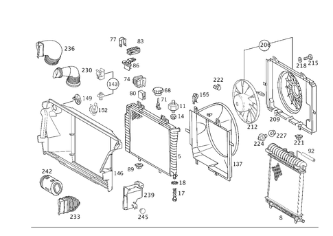 Radiator, Mounting, and Covering for 1999 Mercedes-Benz E430 #0