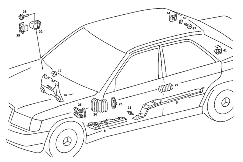 Cable Coverg. , Prot. Hoses, Electr. Parts for Blower Motor & Heated Rear Pane for 1990 Mercedes-Benz 190E #1