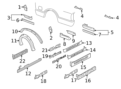 Exterior Trim - Pick UP Box for 1999 Chevrolet S10 #0