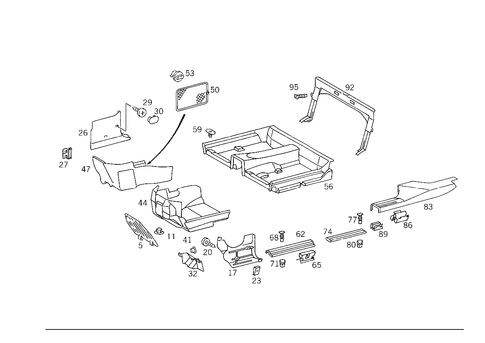 Front Panel Pillar Panelling, Lining on Floor and Footrest for 1995 Mercedes-Benz C 220 #1