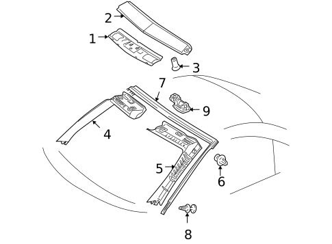 Windshield Header & Components for 2010 Mercedes-Benz SLK55 AMG #0