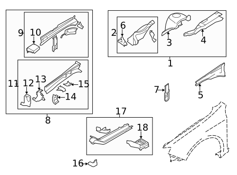 Structural Components & Rails for 2011 Subaru Impreza #1