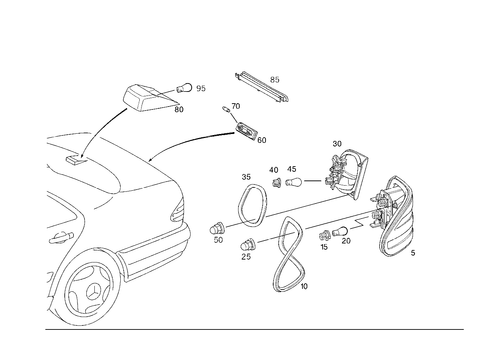 Rear Lamps, Additional Stop Light, and License Plate Lamp for 1999 Mercedes-Benz E430 #0