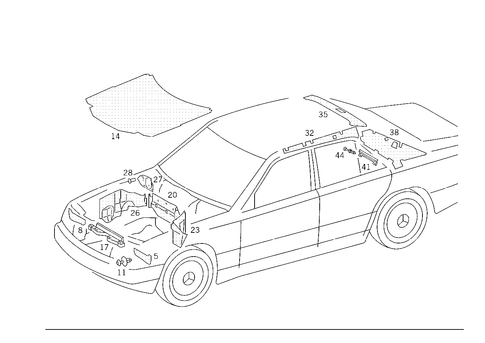 Insulation in Engine Compartment, on Roof Rail and Rear End Pillar for 1988 Mercedes-Benz 260E #1