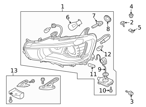 Headlamp Components for 2013 Mitsubishi Outlander #0